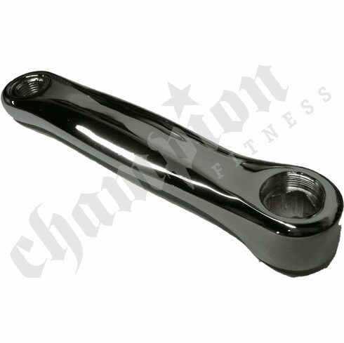 A black metal handle with two holes in it.