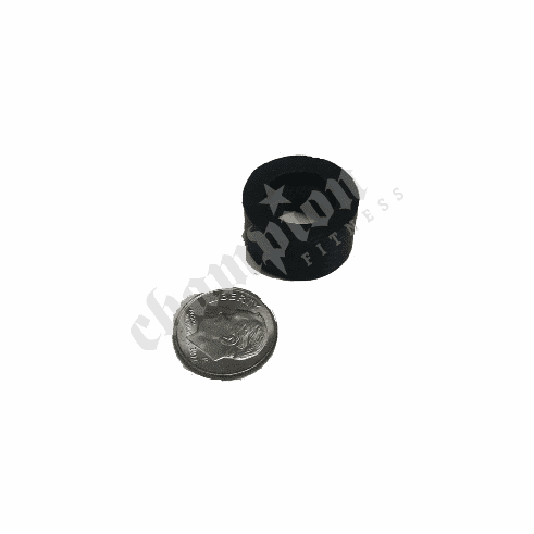 A coin and some black plastic caps