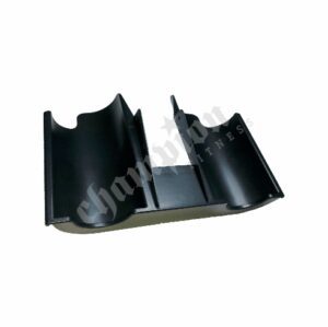 A black plastic holder for two cell phones.