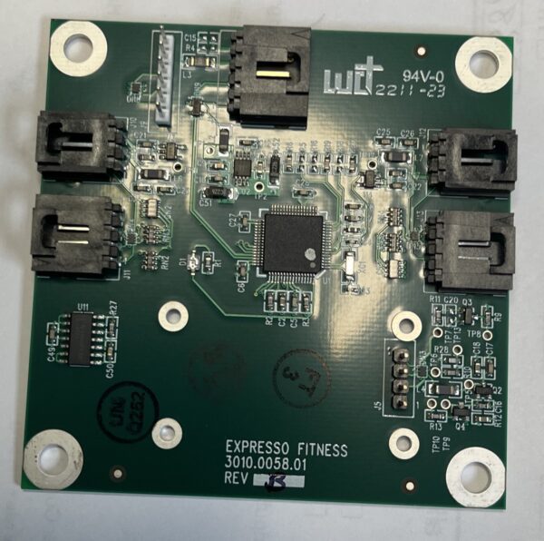 Circuit board with various electronic components.